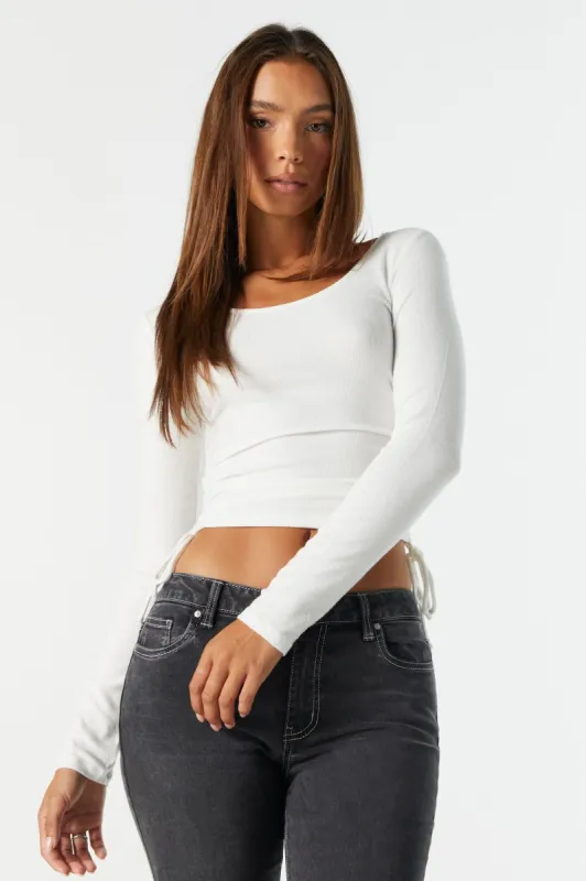 Ribbed Drawstring Long Sleeve Top sold by Urban Planet