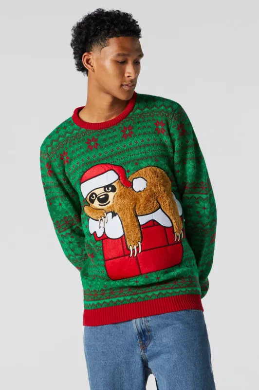 Furry Sloth Embroidered Xmas Sweater sold by Urban Planet