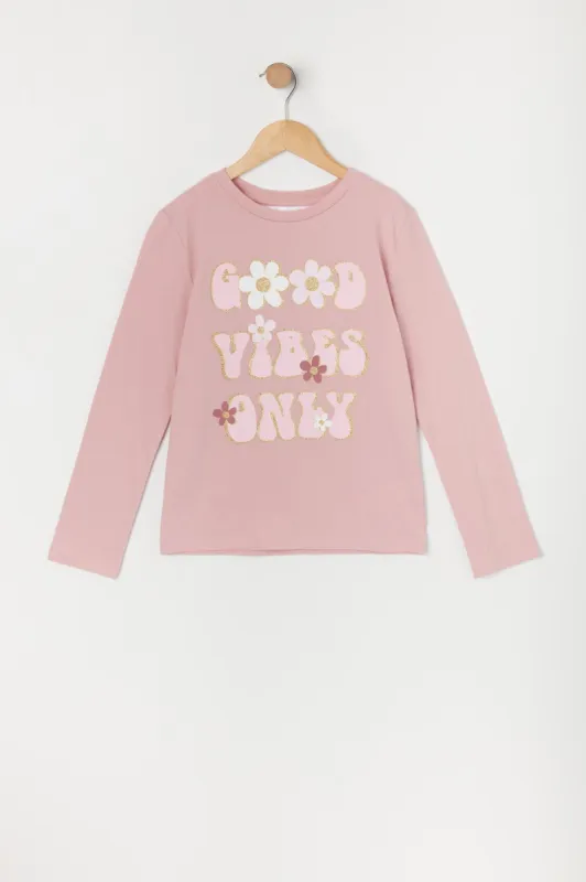 Girls Good Vibes Only Graphic Long Sleeve Shirt made by Urban Planet
