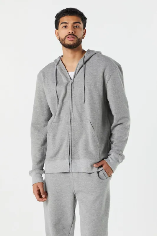 Basic Drawstring Zip-Up Hoodie sold by Urban Planet