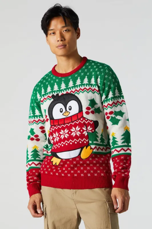 Chandail de Noël avec motif brodé Pingouin pelucheux sold by Urban Planet