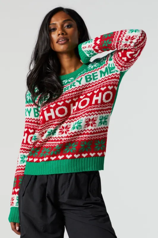 Chandail de Noël en tricot de jersey jacquard à imprimé Ho Ho Ho sold by Urban Planet