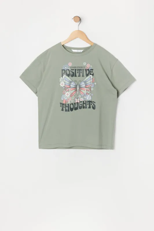 Girls Positive Thoughts Graphic Oversized T-Shirt sold by Urban Planet
