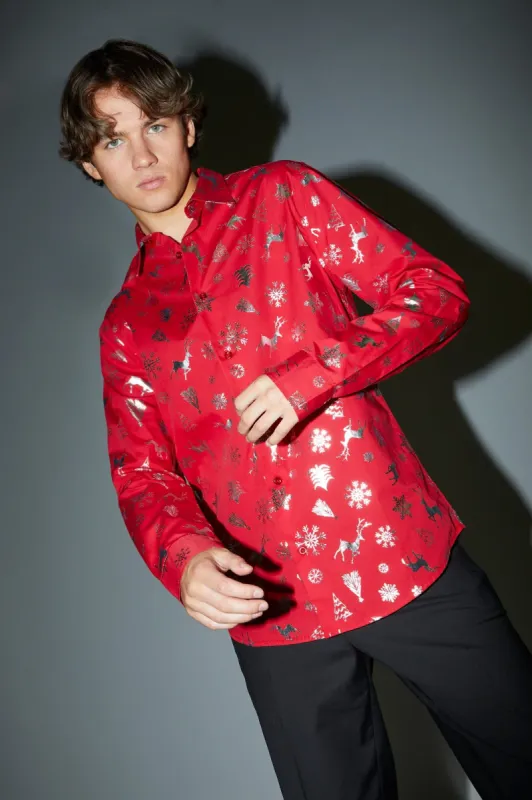 Xmas Print Button-Up Top sold by Urban Planet