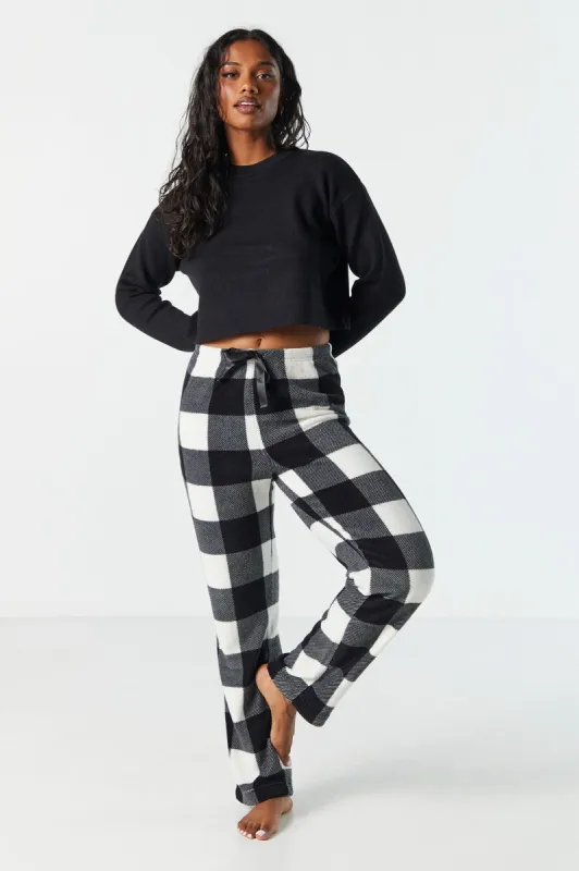 Plush Black Plaid Print Pajama Pant sold by Urban Planet