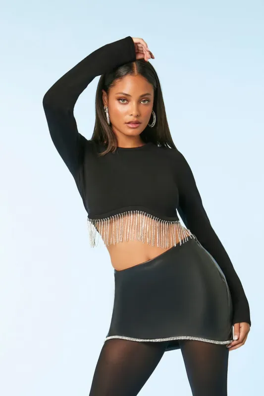 Rhinestone-Fringe Crop Top sold by Urban Planet