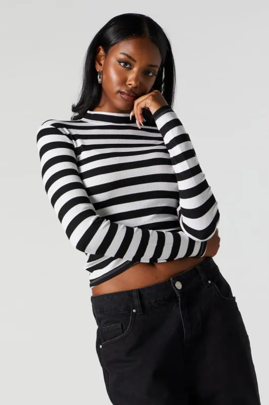Striped Ribbed Mock Neck Long Sleeve Top sold by Urban Planet