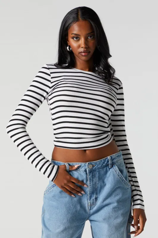 Striped Ribbed Crewneck Long Sleeve Top sold by Urban Planet