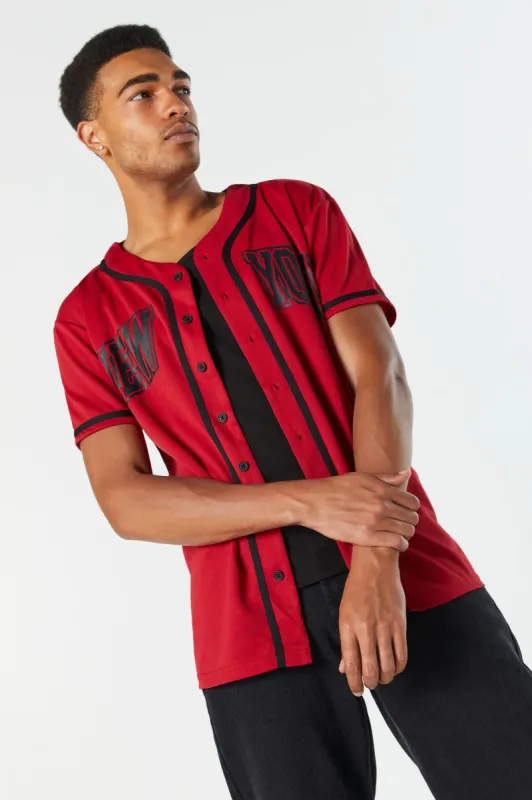 Red New York Graphic Baseball Jersey sold by Urban Planet