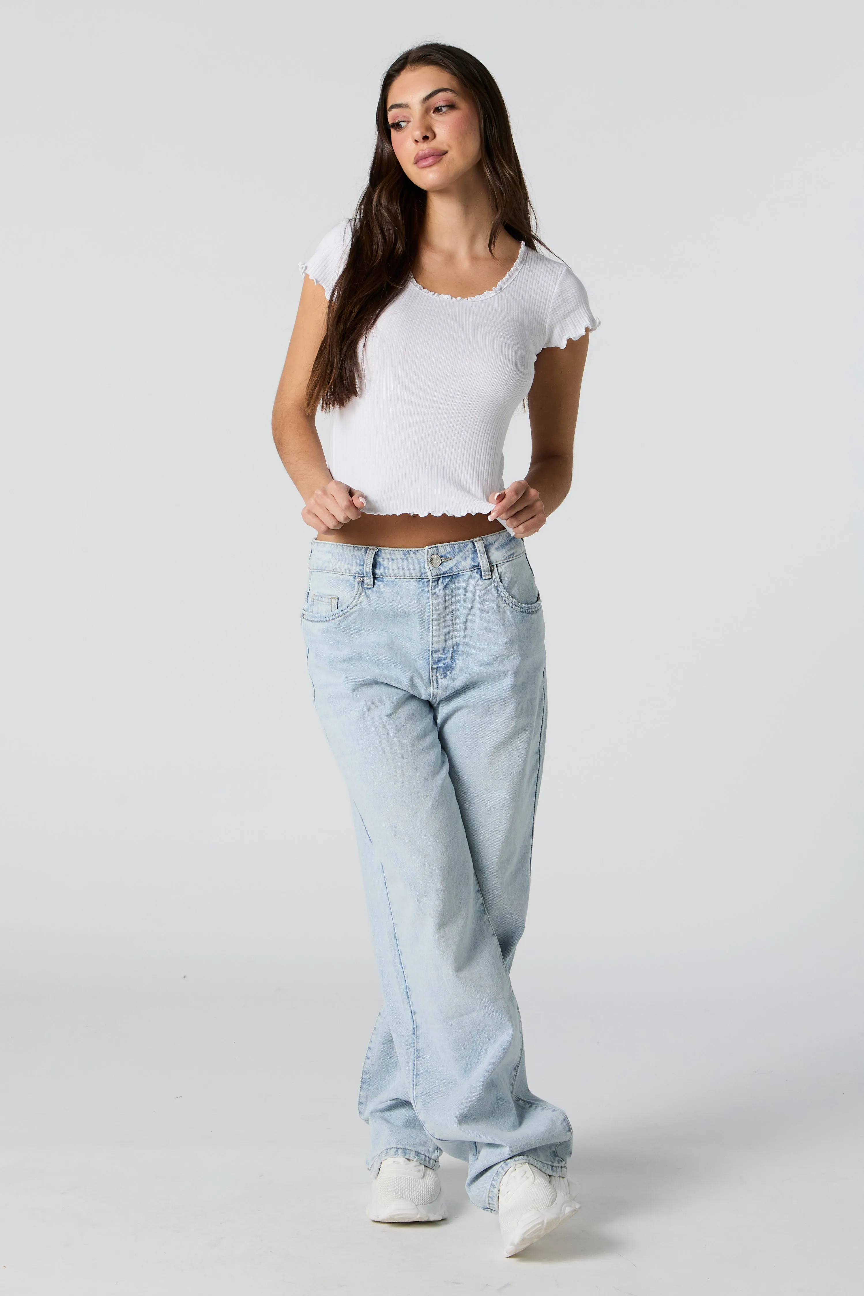 Ribbed Lettuce Trim T-Shirt sold by Urban Planet product image thumbnail 3