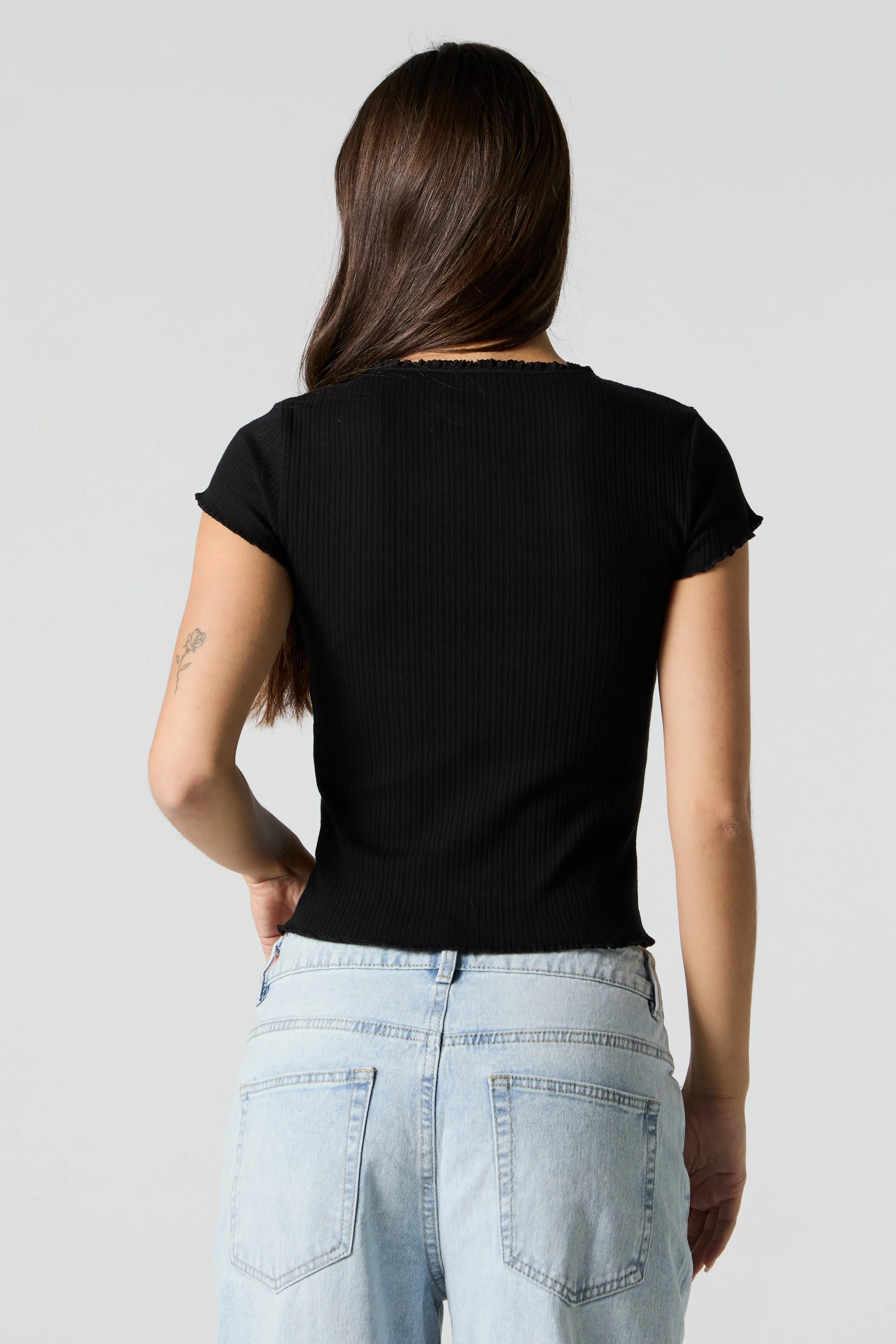 Ribbed Lettuce Trim T-Shirt sold by Urban Planet product image thumbnail 5