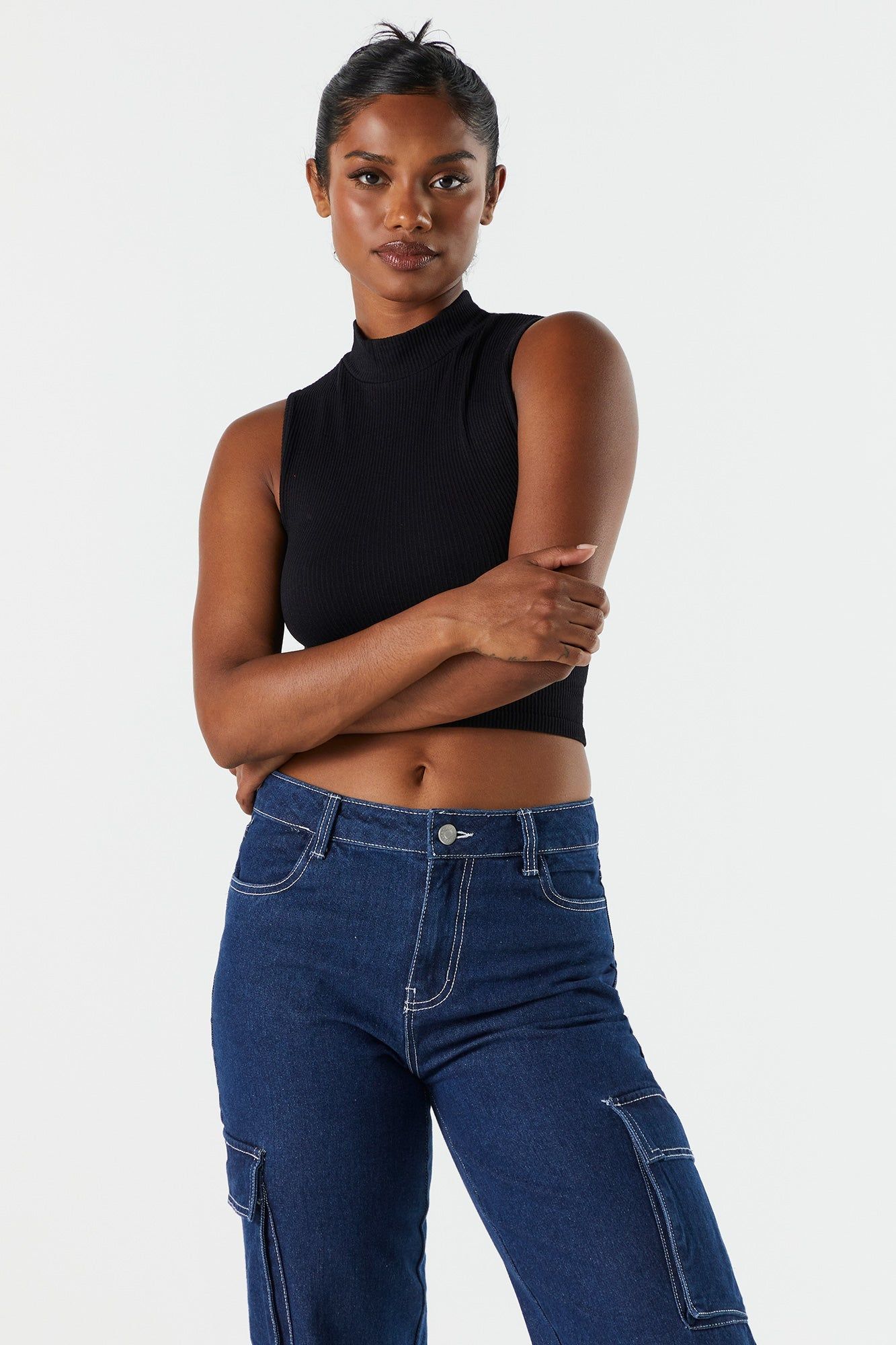 Solid Seamless Ribbed Mock Neck Skimmer Tank sold by Urban Planet product image thumbnail 5