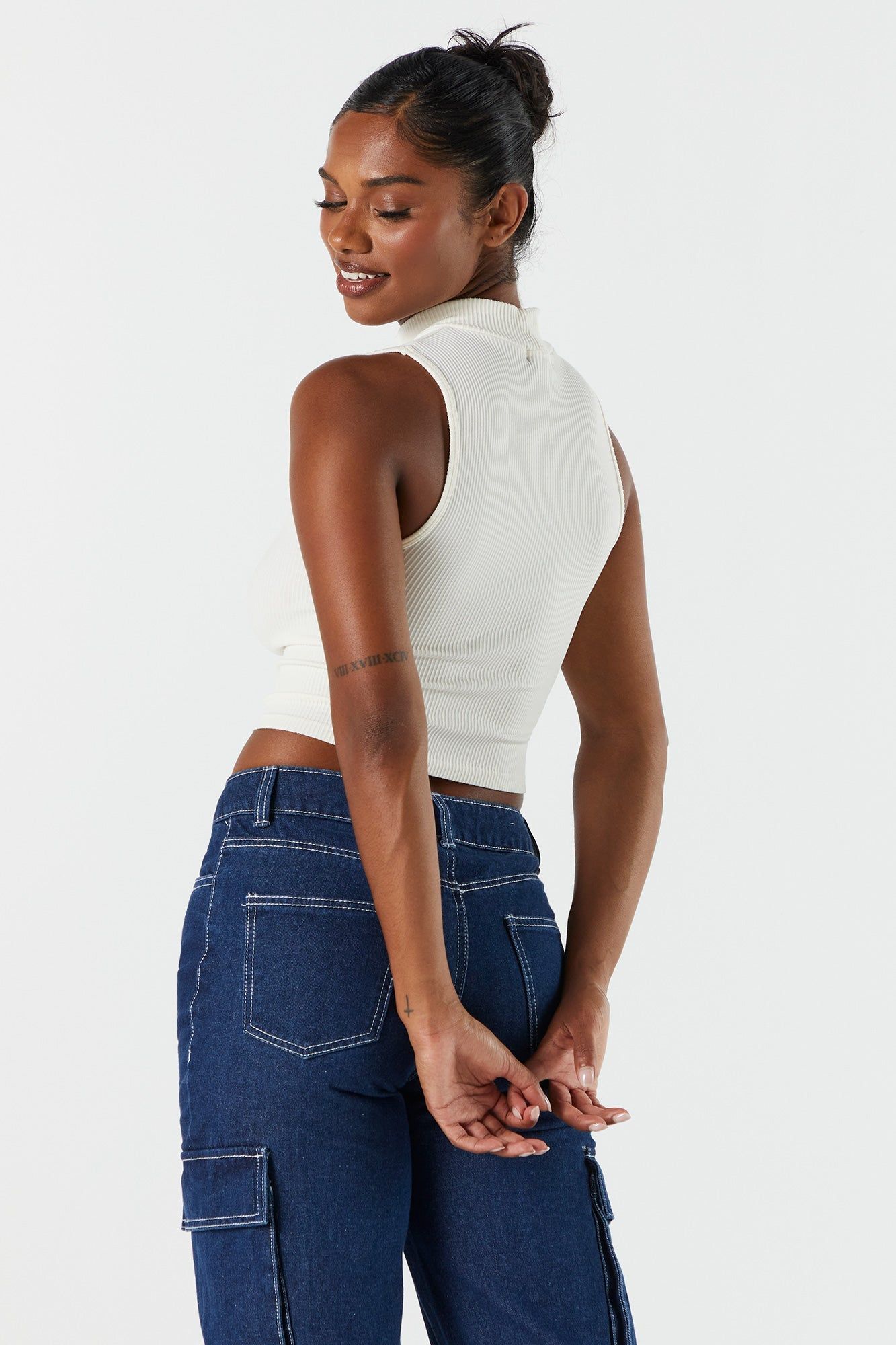 Solid Seamless Ribbed Mock Neck Skimmer Tank sold by Urban Planet product image thumbnail 3