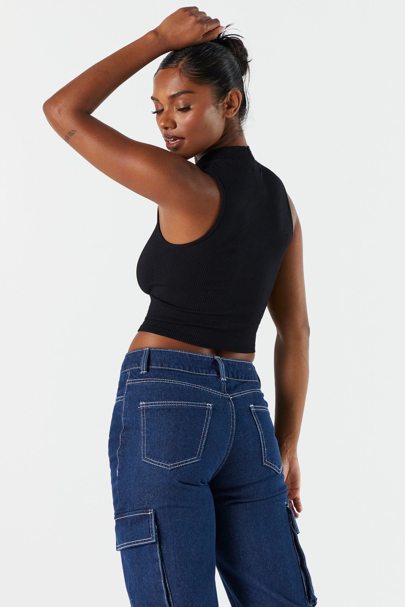 Solid Seamless Ribbed Mock Neck Skimmer Tank sold by Urban Planet product image thumbnail 6