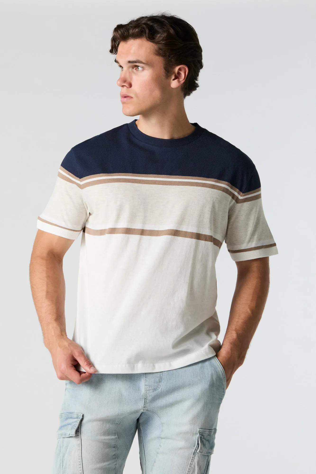 Colourblock Striped T-Shirt sold by Urban Planet