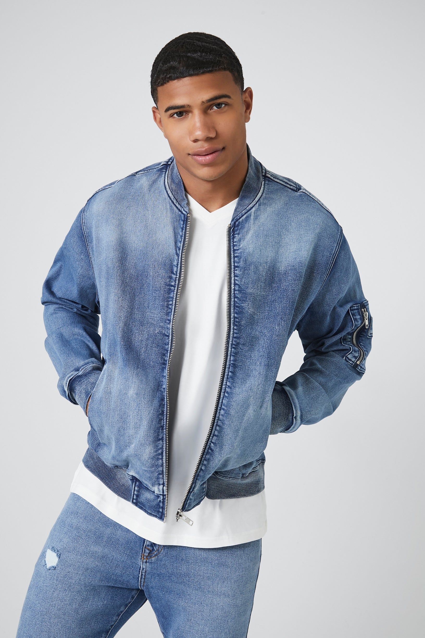 Denim Bomber Jacket sold by Urban Planet