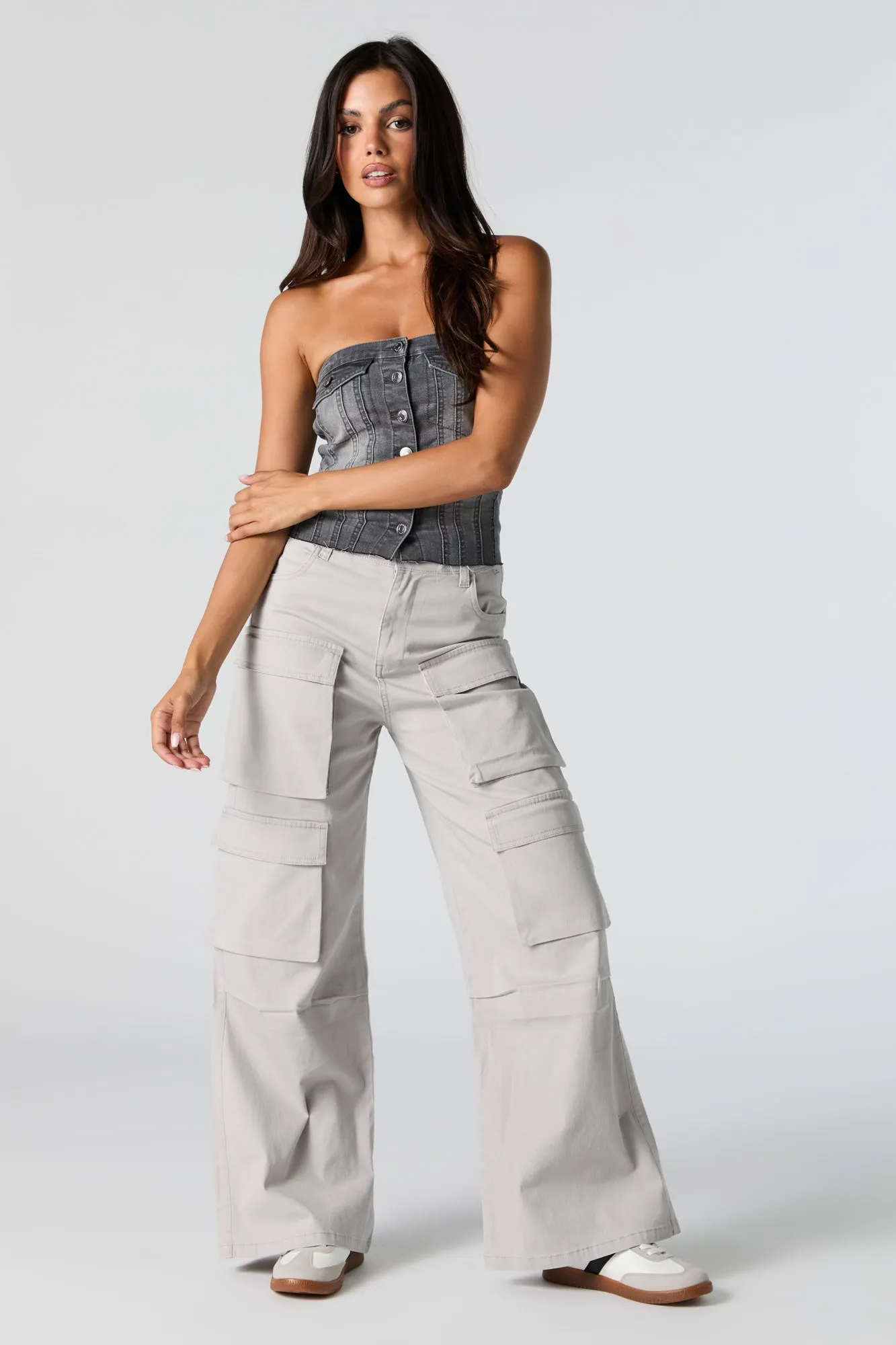 Denim Button Front Tube Top sold by Urban Planet product image thumbnail 4