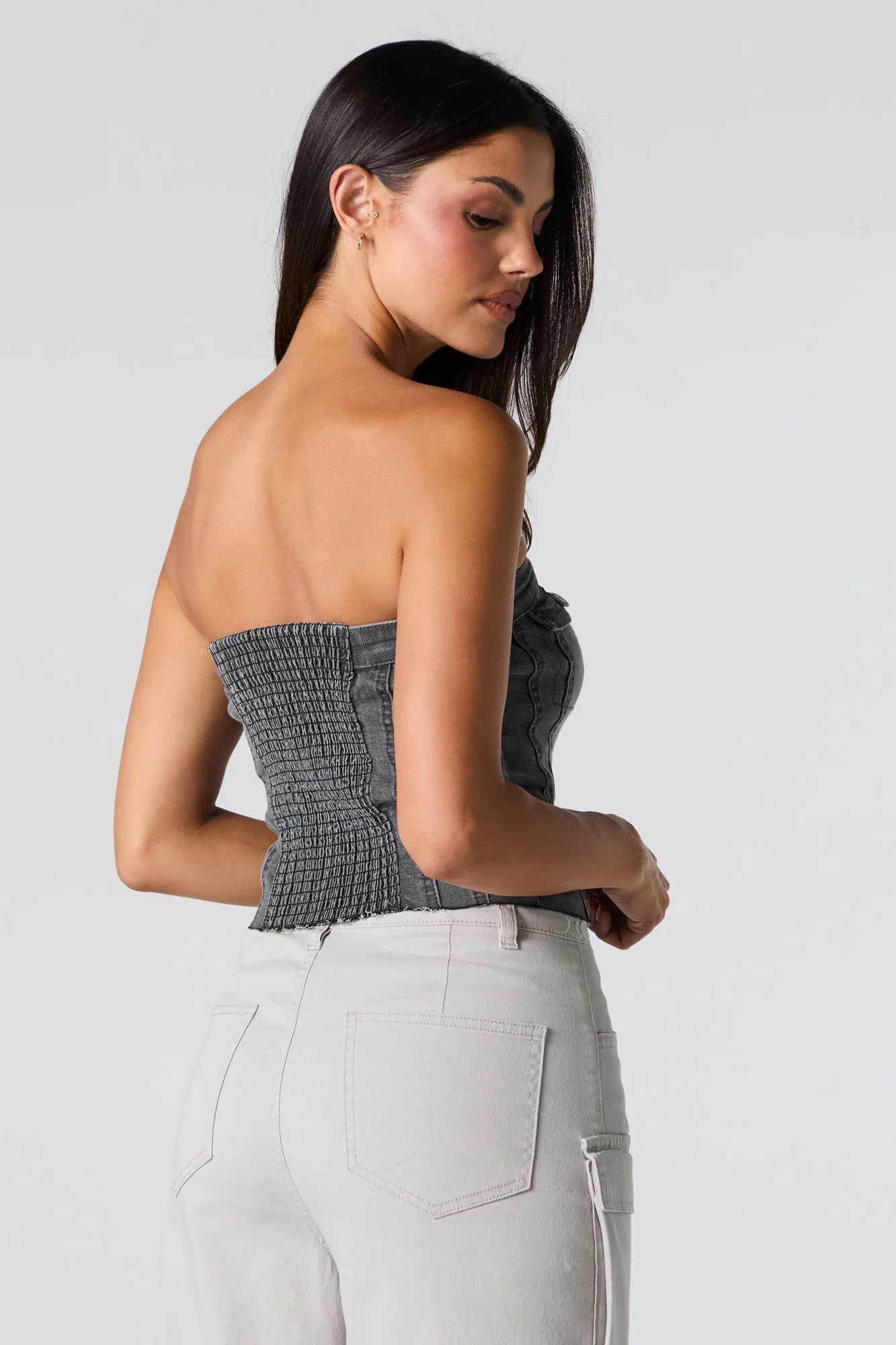 Denim Button Front Tube Top sold by Urban Planet product image thumbnail 3