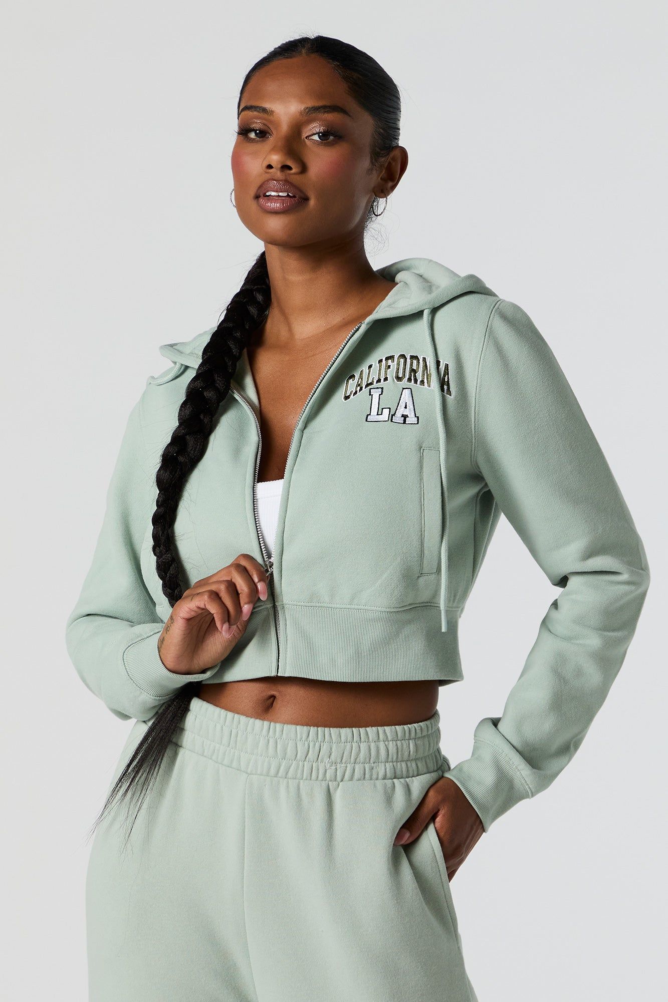 California Twill Embroidered Cropped Hoodie sold by Urban Planet
