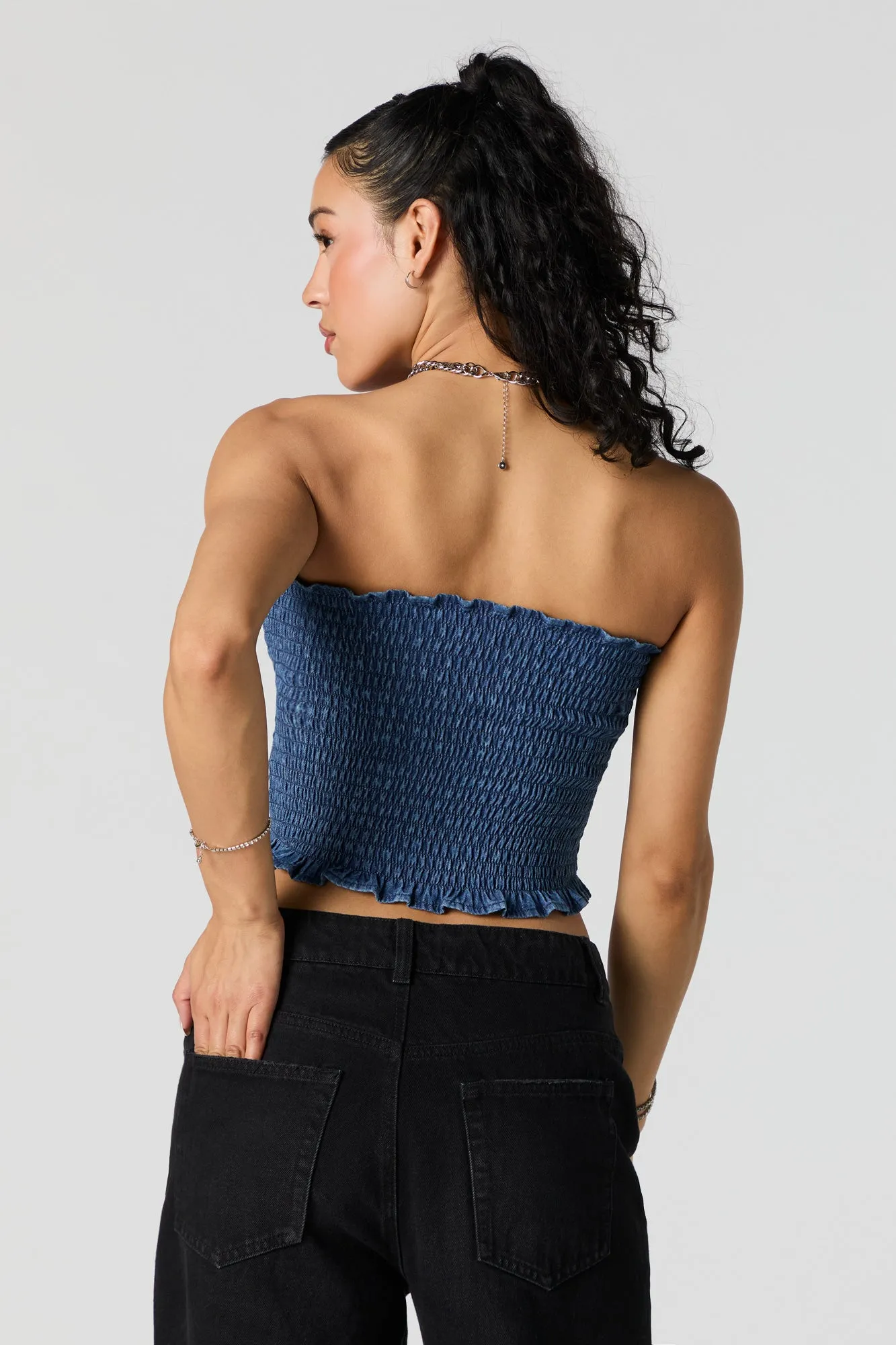 Denim Smocked Tube Top sold by Urban Planet product image thumbnail 5