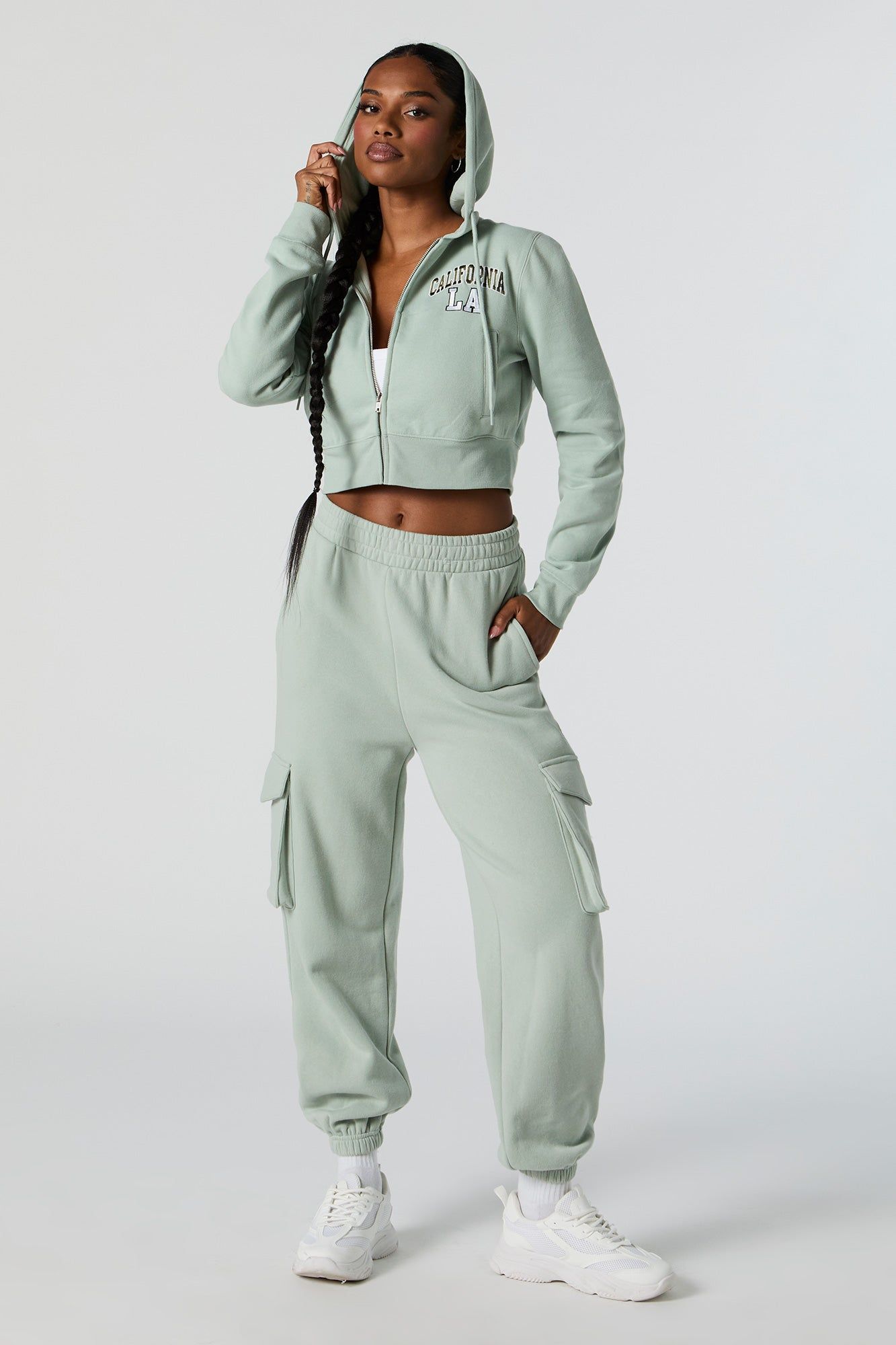 California Twill Embroidered Cropped Hoodie sold by Urban Planet product image thumbnail 3