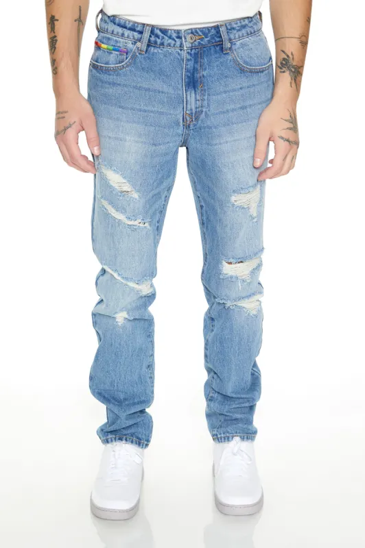 Rainbow Embroidered Distressed Slim Fit Jean sold by Urban Planet