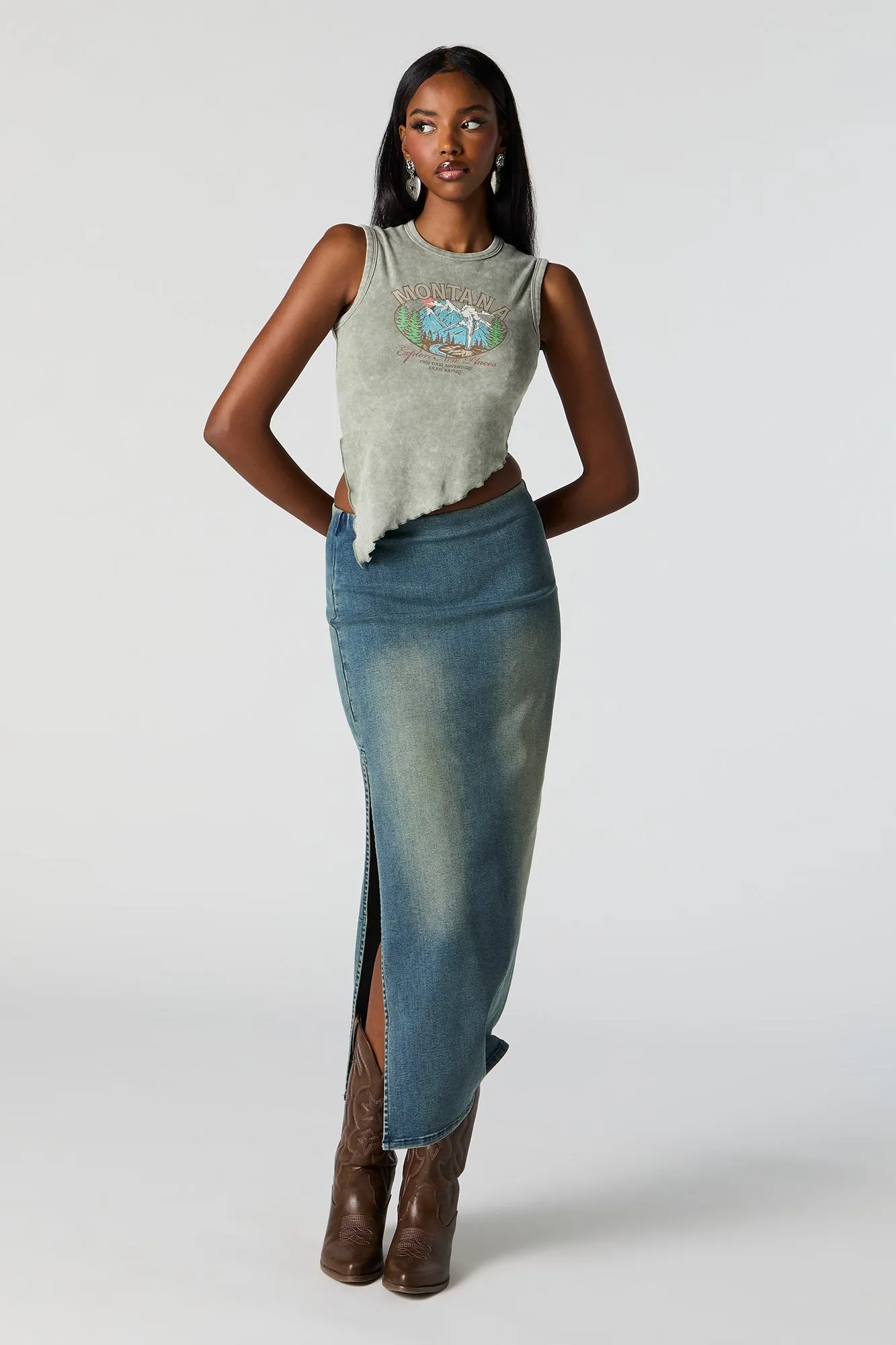 Jupe midi moulante en denim avec fente sold by Urban Planet product image thumbnail 4