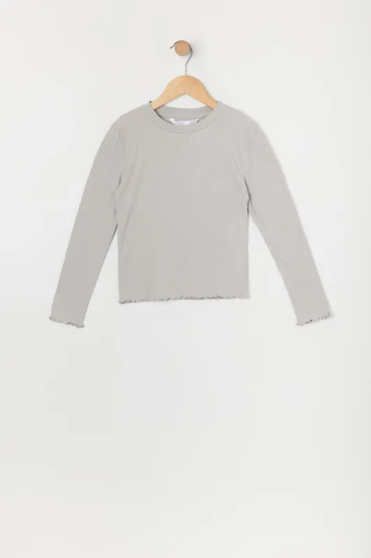 Haut côtelé à manches longues avec ourlet volanté pour fille sold by Urban Planet