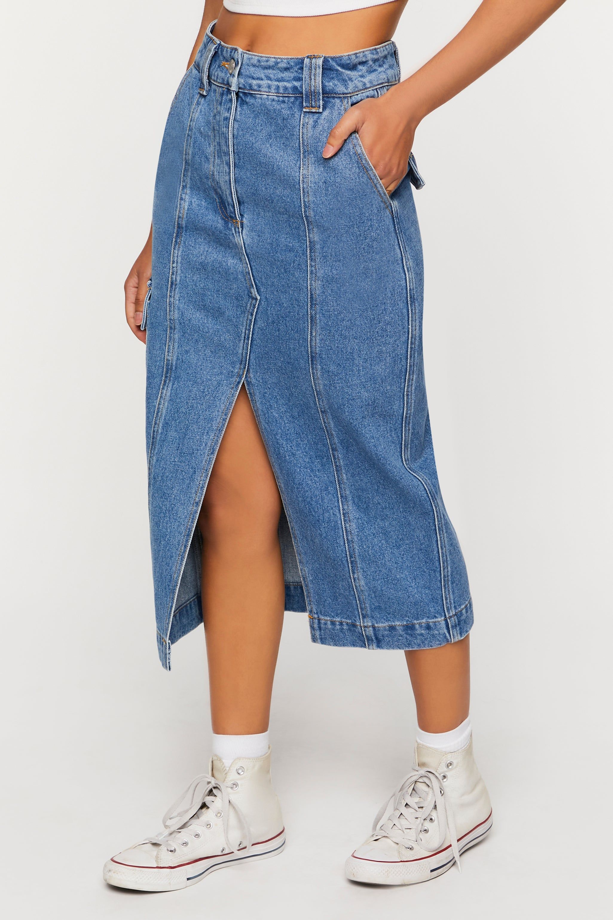 Jupe maxi en denim avec fente sold by Urban Planet
