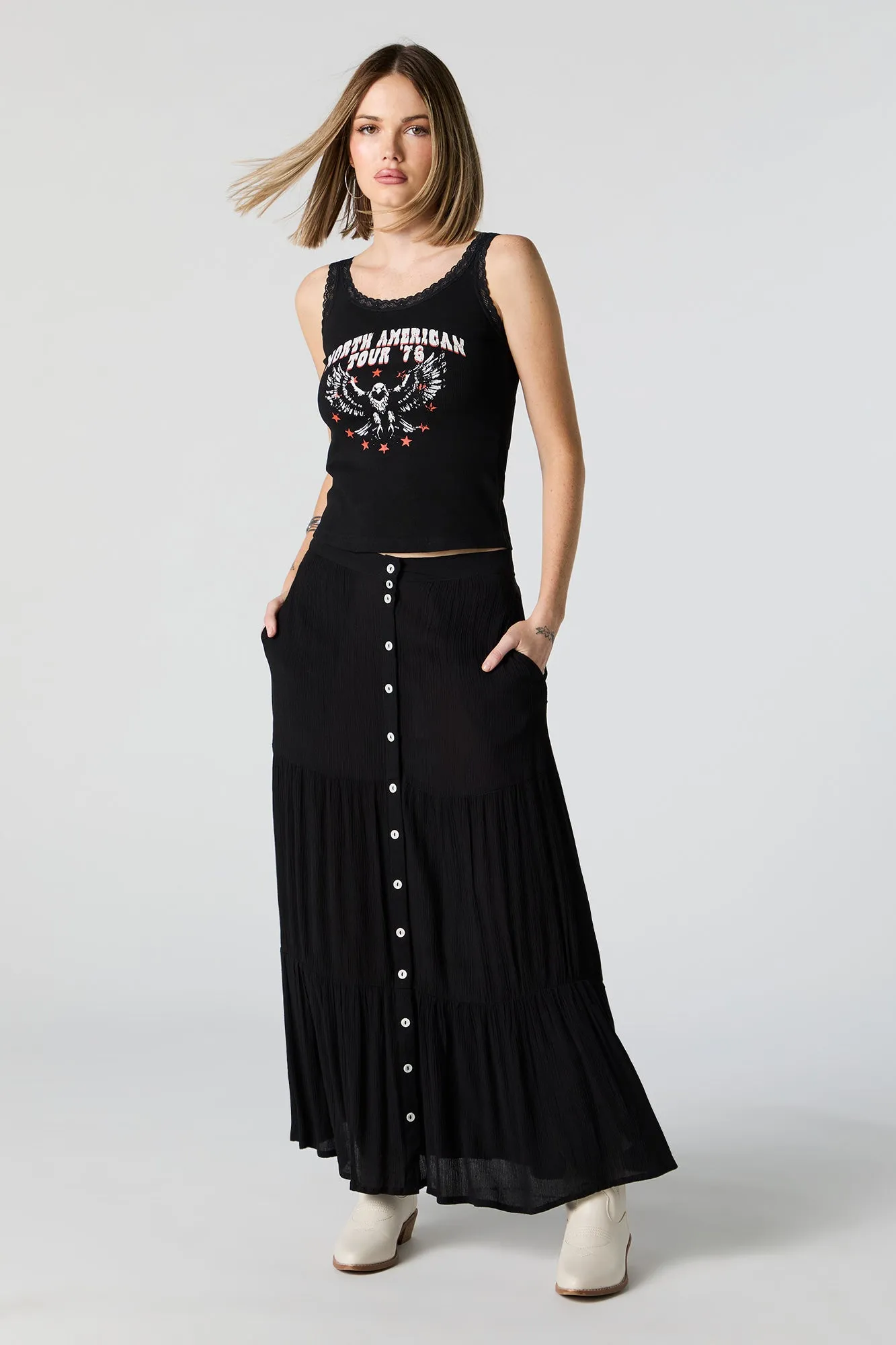 North American Tour Graphic Lace Trim Tank sold by Urban Planet product image thumbnail 3