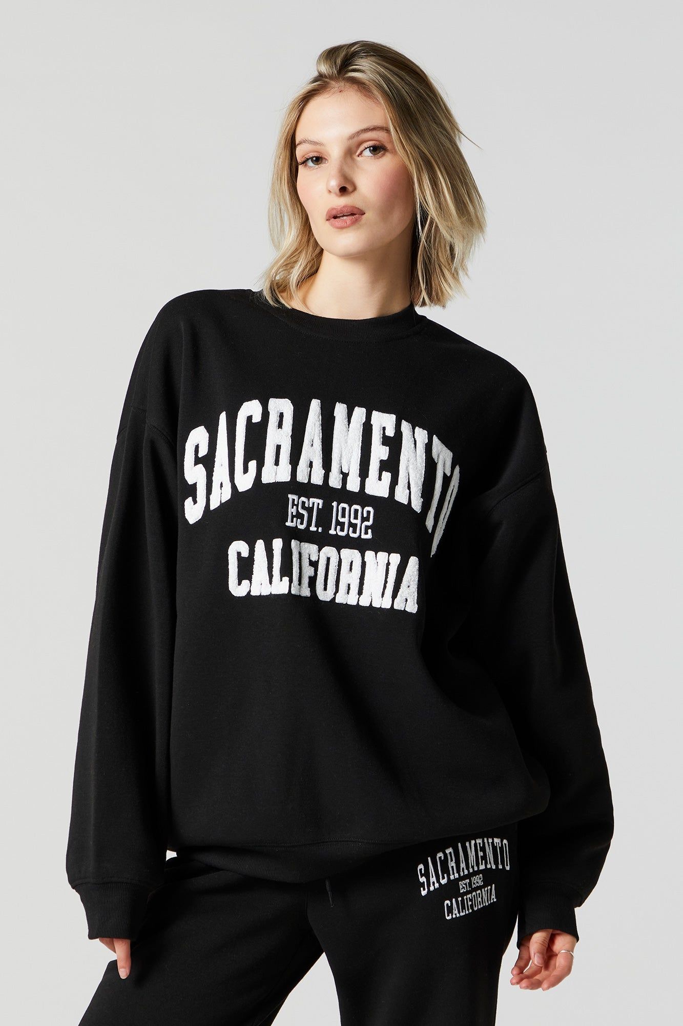 Chenille Embroidered Sacramento Fleece Sweatshirt sold by Urban Planet