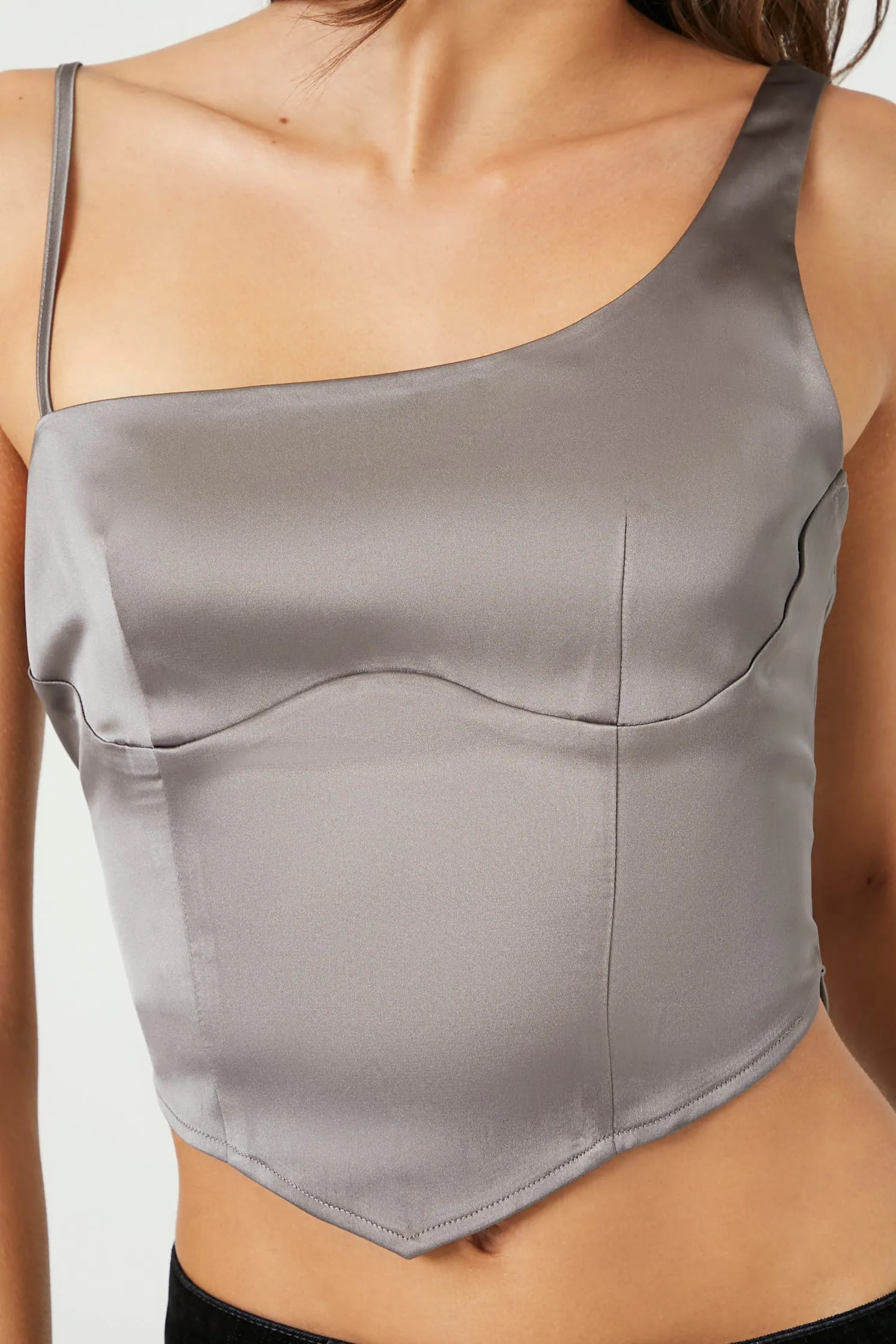 Satin One Shoulder Bustier Crop Top sold by Urban Planet product image thumbnail 5