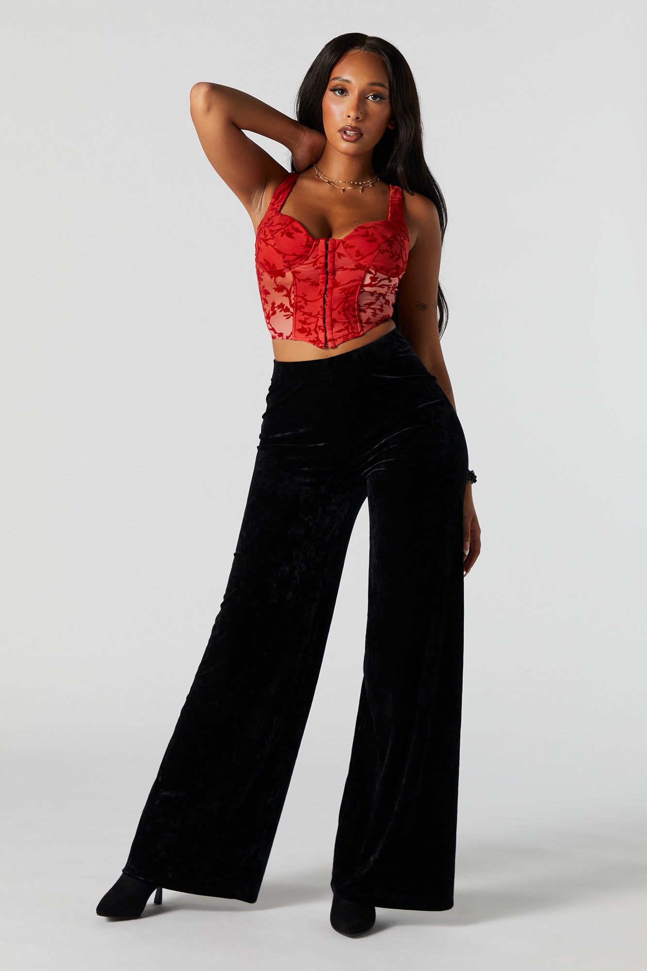 Floral Mesh Red Corset Top sold by Urban Planet product image thumbnail 4