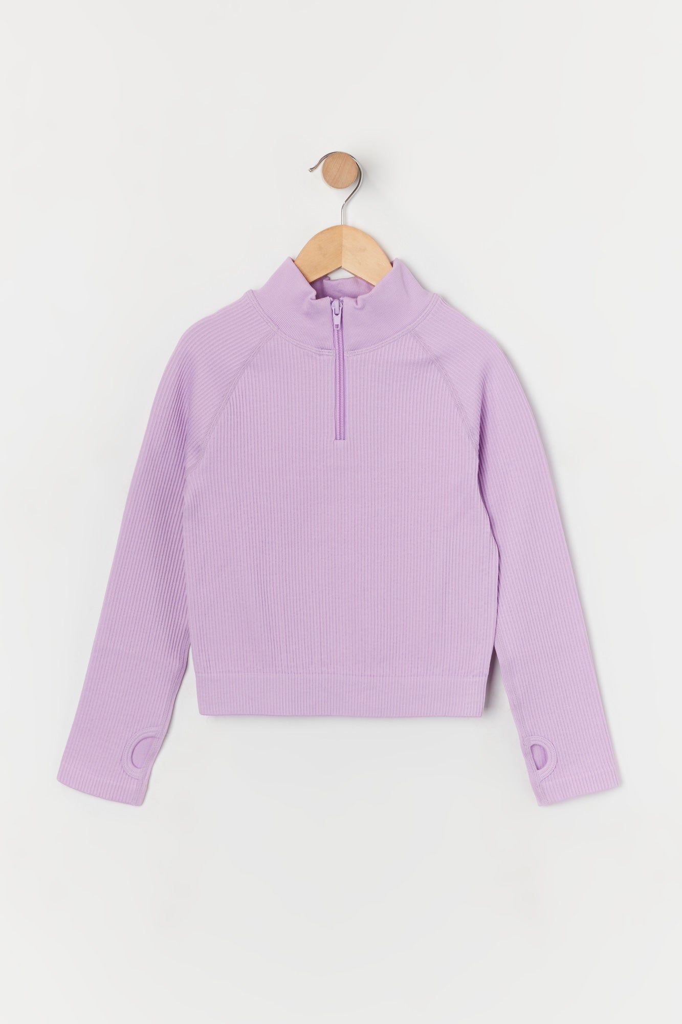 Haut actif à demi-zip côtelé sans coutures pour fille lilas sold by Urban Planet