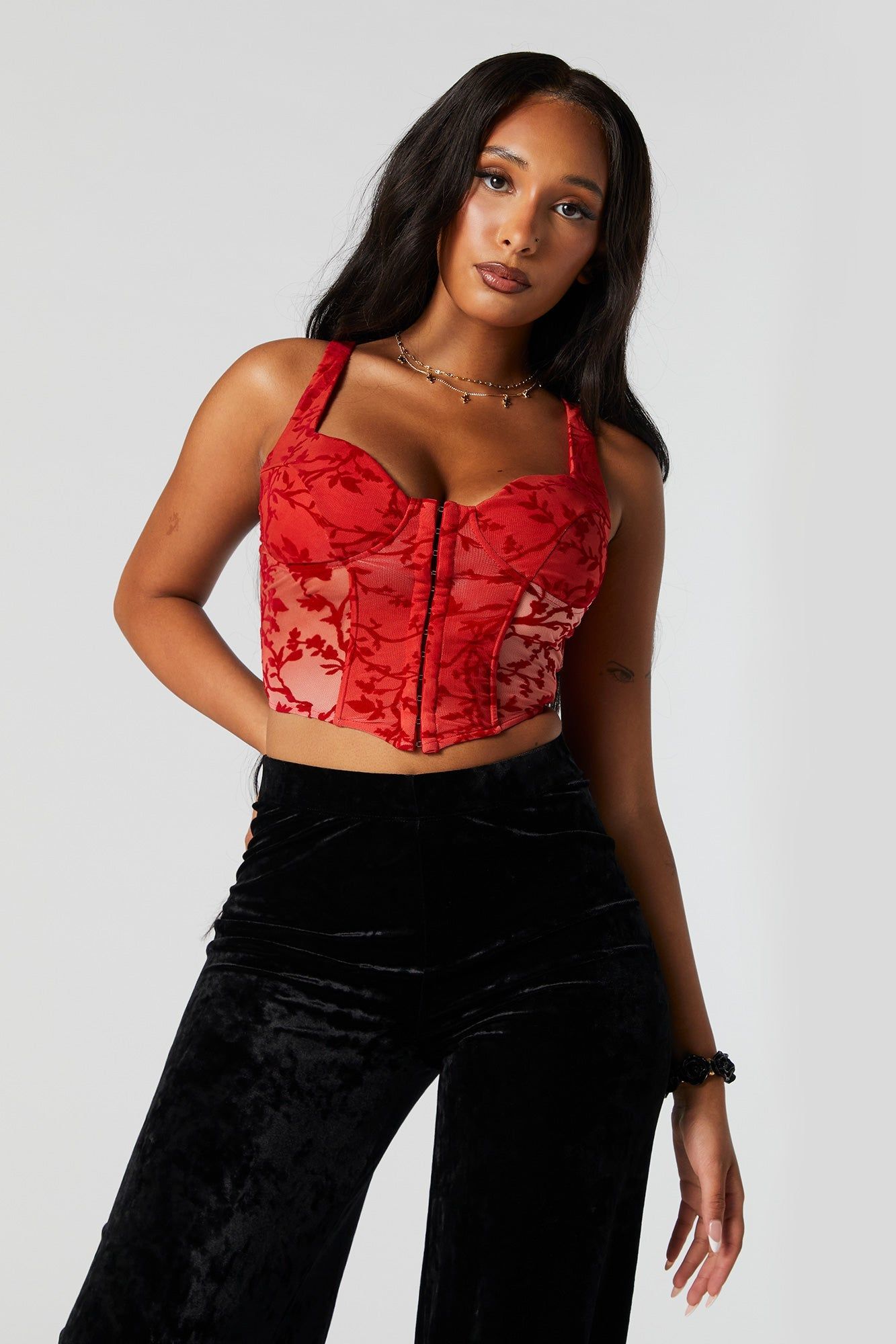 Floral Mesh Red Corset Top sold by Urban Planet product image thumbnail 2