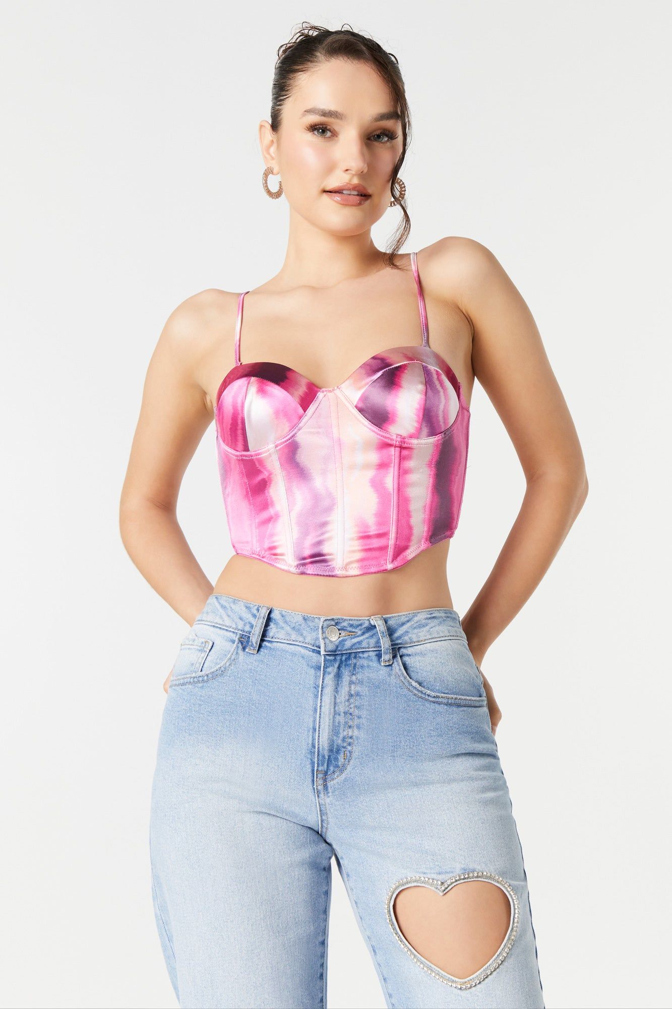 Abstract Print Satin Corset Top sold by Urban Planet