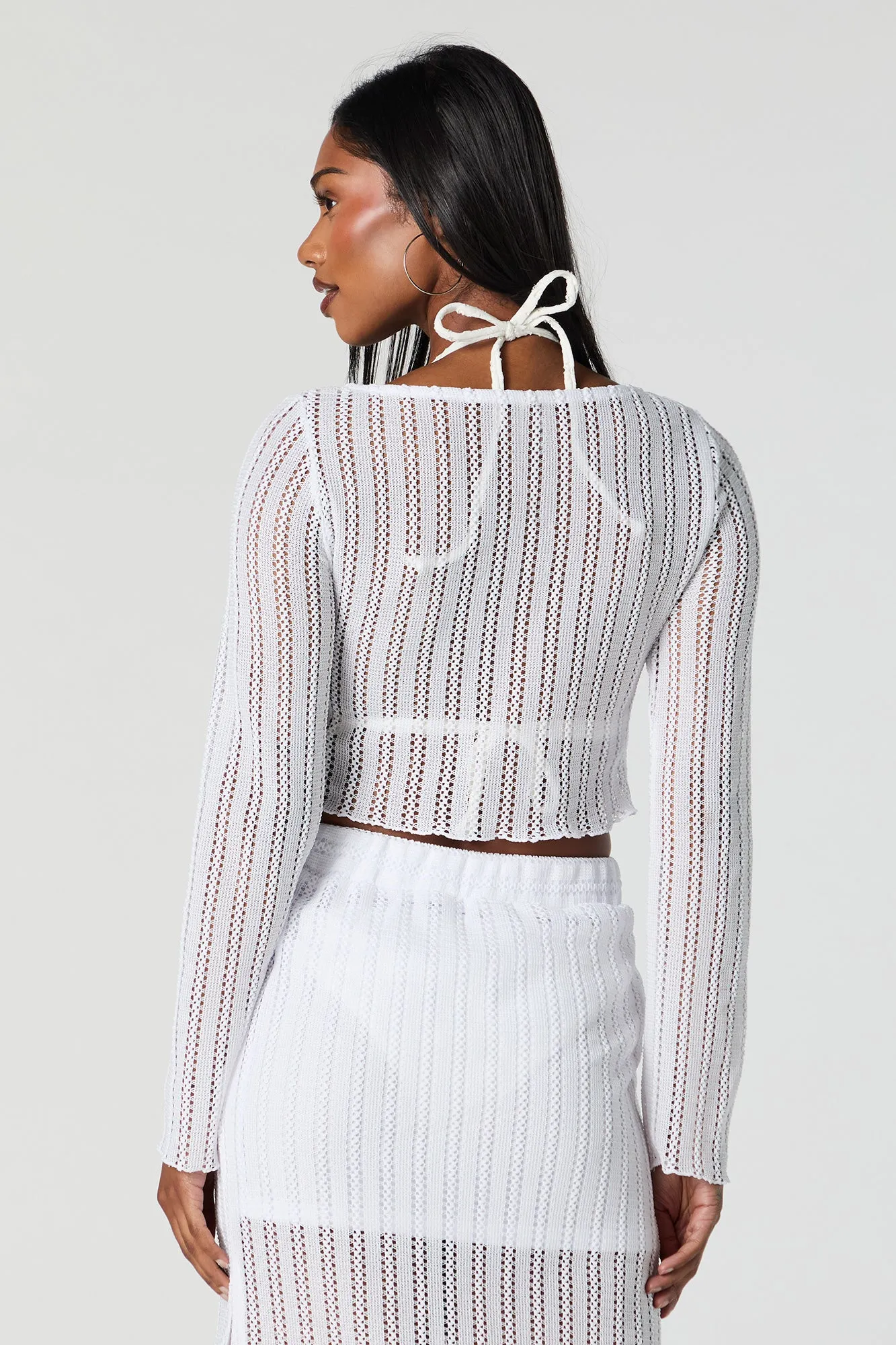 Crochet Cropped Long Sleeve Cover Up sold by Urban Planet product image thumbnail 2