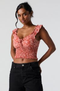 Haut de style laitière fleuri orange avec attache sold by Urban Planet