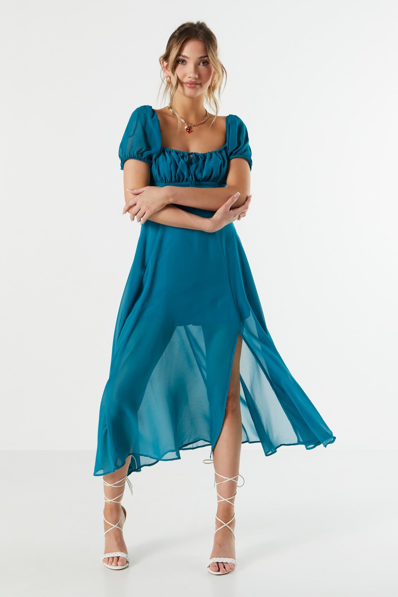 Chiffon Milkmaid Midi Dress sold by Urban Planet product image thumbnail 4