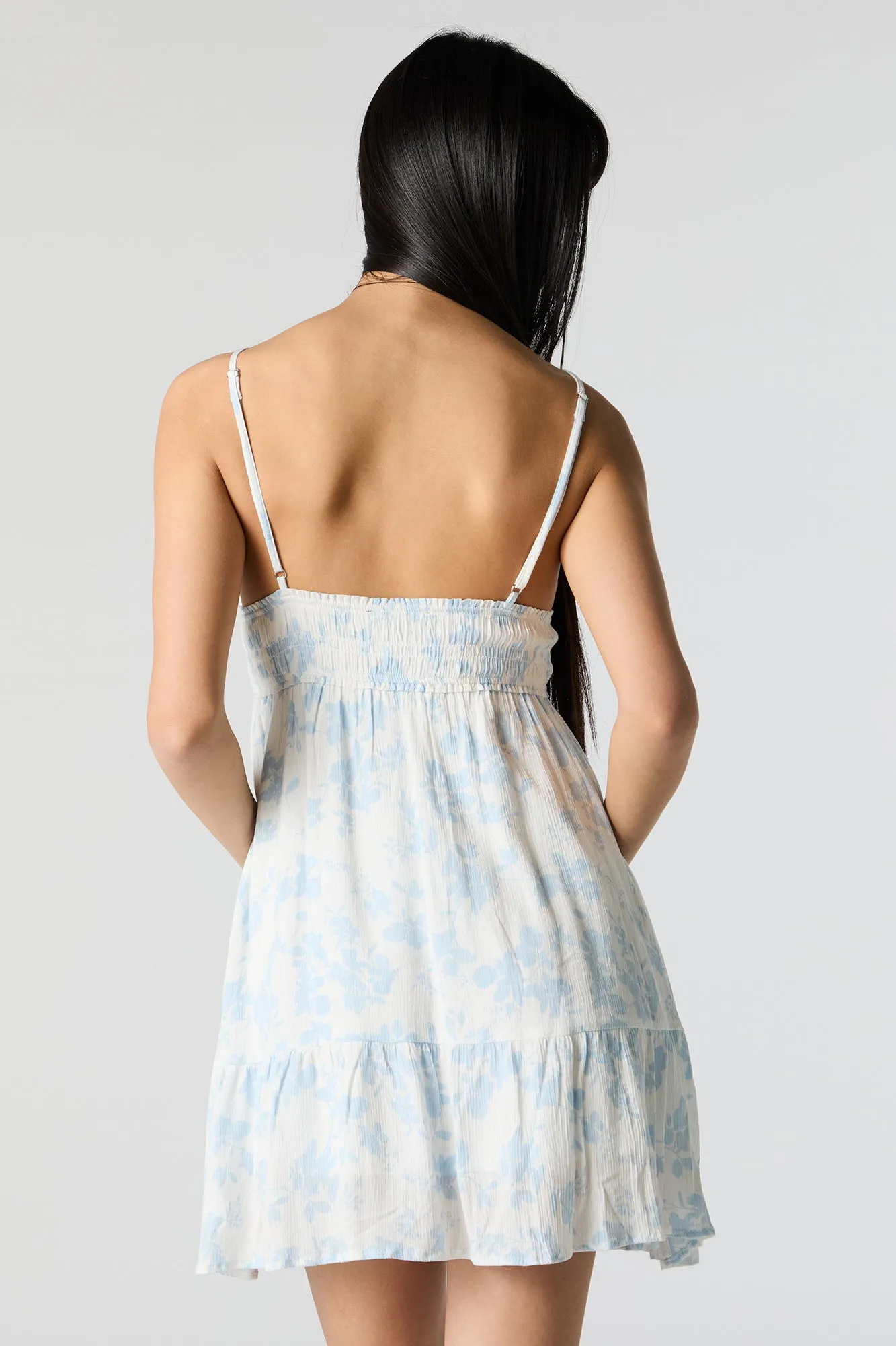 White Floral Print V-Neck Self Tie Mini Dress sold by Urban Planet product image thumbnail 2