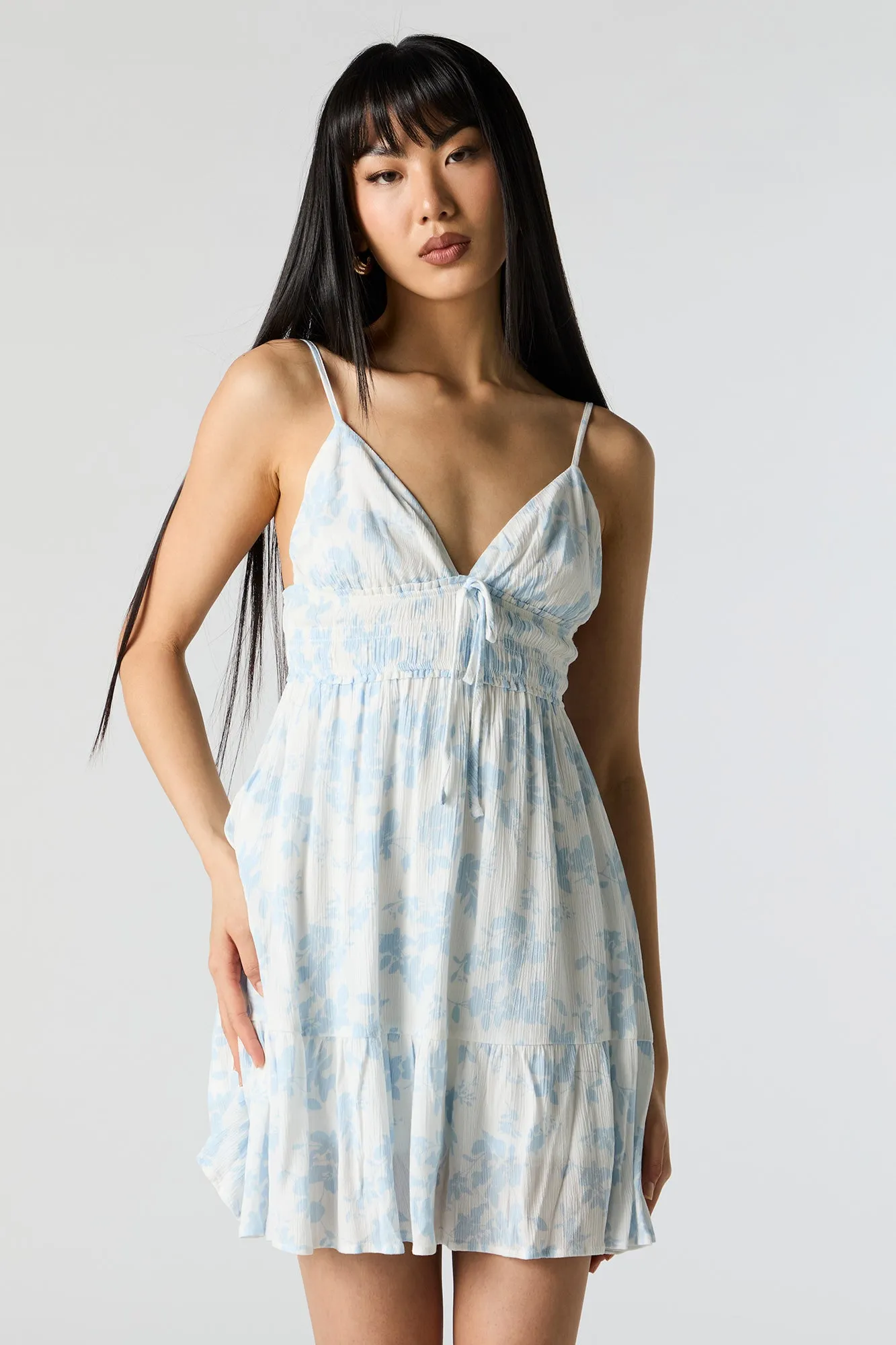 White Floral Print V-Neck Self Tie Mini Dress sold by Urban Planet