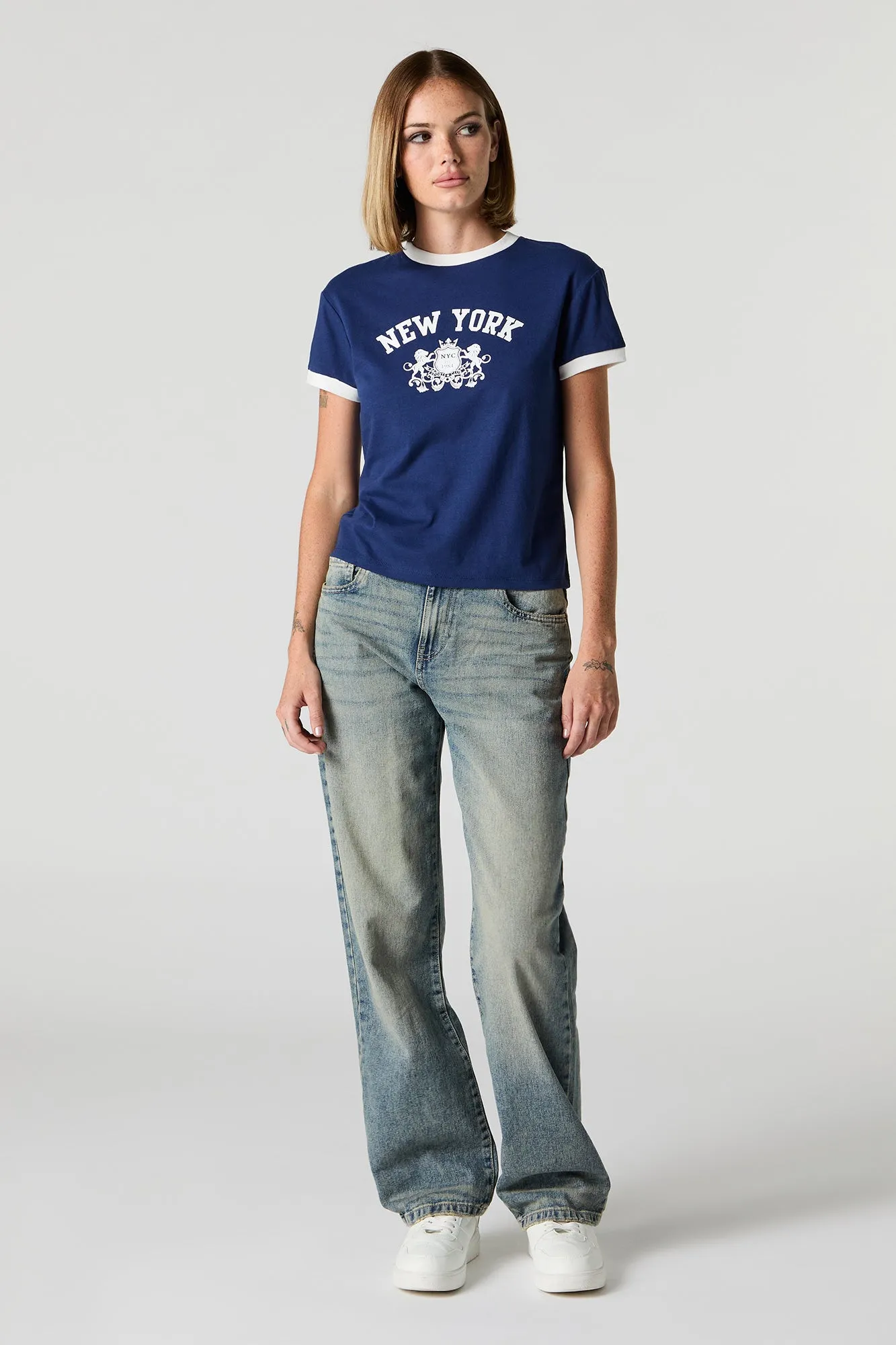 New York Graphic Sporty Ringer T-Shirt sold by Urban Planet product image thumbnail 3