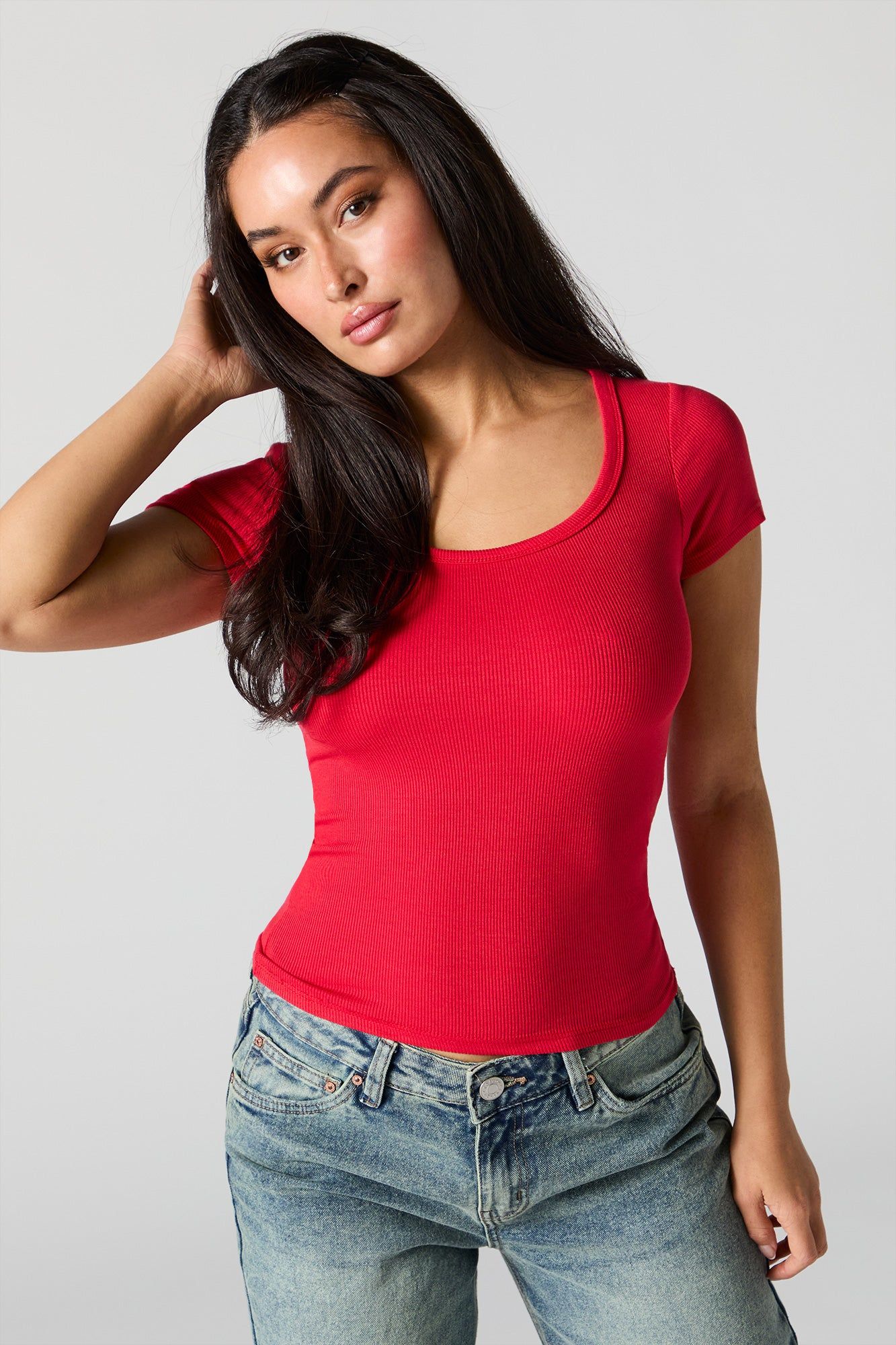 Ribbed Scoop Neck T-Shirt sold by Urban Planet product image thumbnail 4