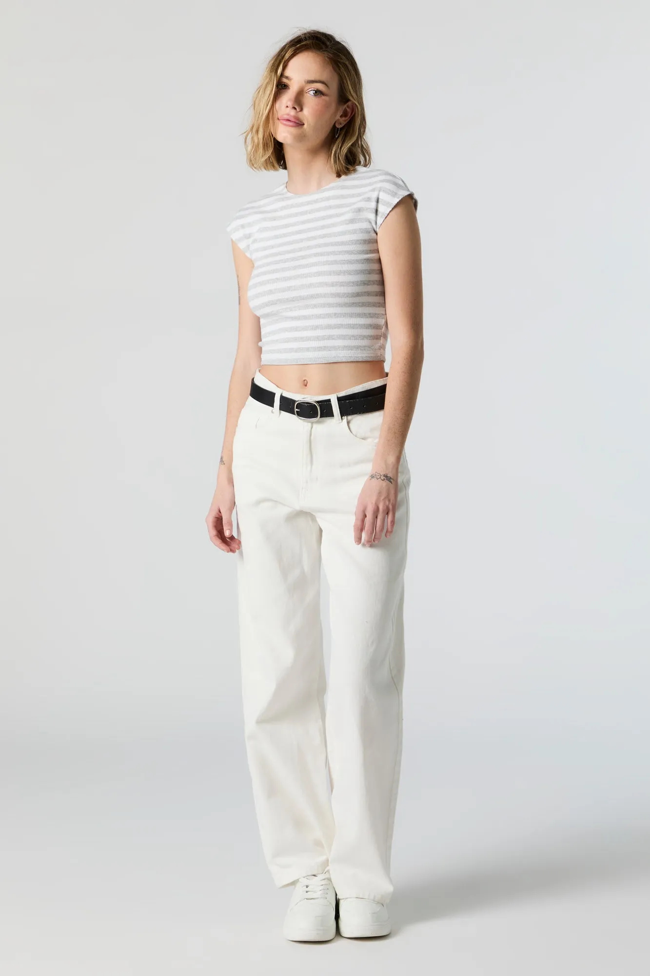 Striped Ribbed Short Sleeve Crop Top sold by Urban Planet product image thumbnail 3