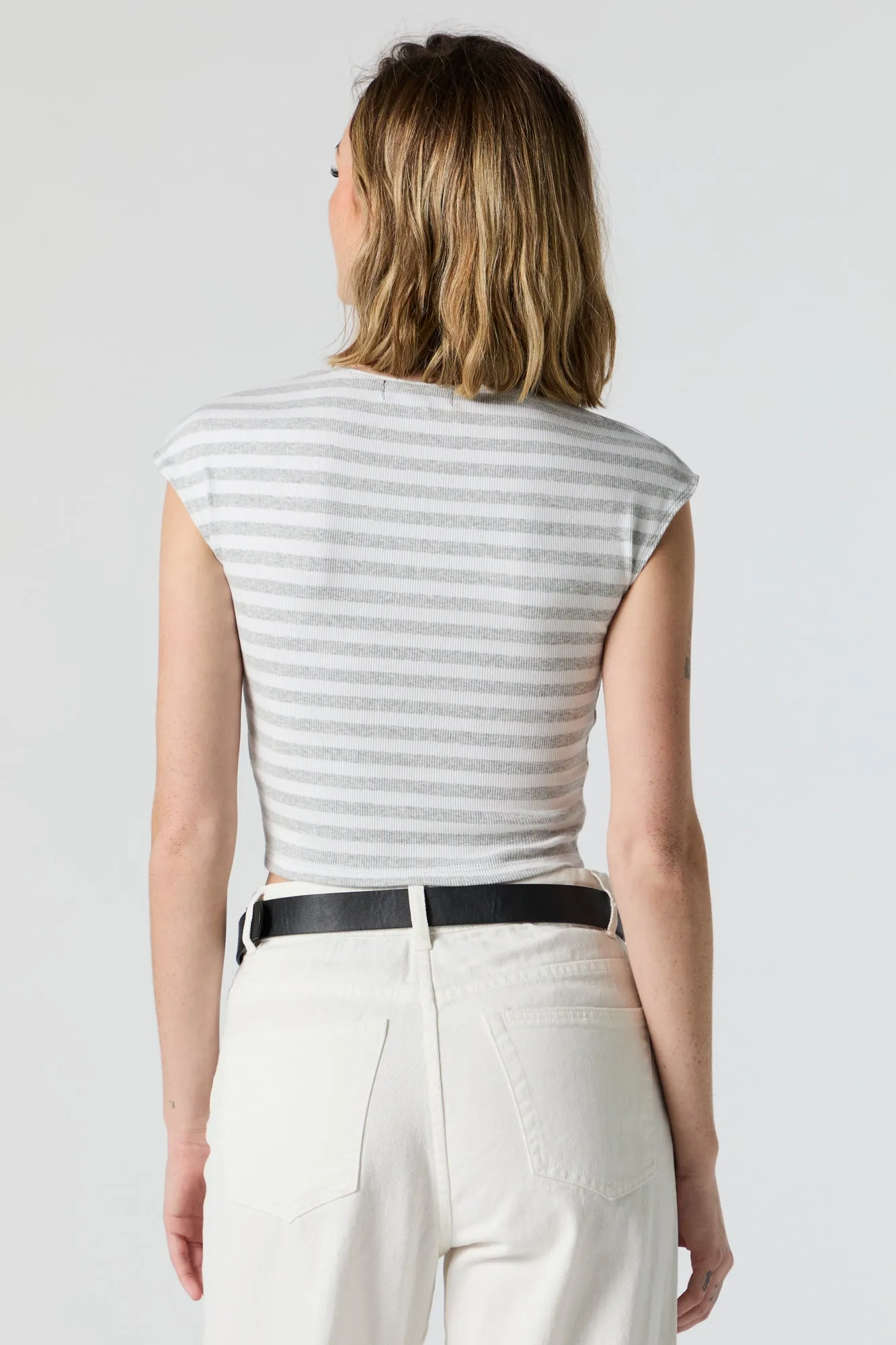 Striped Ribbed Short Sleeve Crop Top sold by Urban Planet product image thumbnail 2