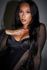Satin Mesh Long Sleeve Bustier Bodysuit sold by Urban Planet