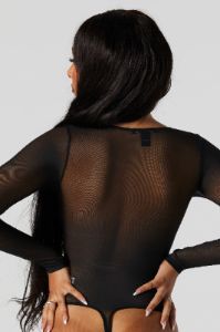Satin Mesh Long Sleeve Bustier Bodysuit sold by Urban Planet