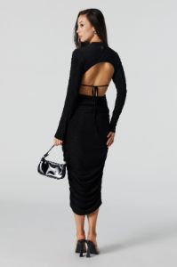 Black Sparkle Ruched Long Sleeve Midi Dress sold by Urban Planet