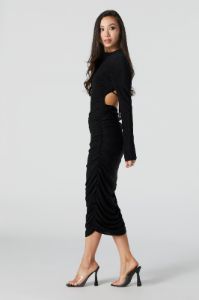 Black Sparkle Ruched Long Sleeve Midi Dress sold by Urban Planet