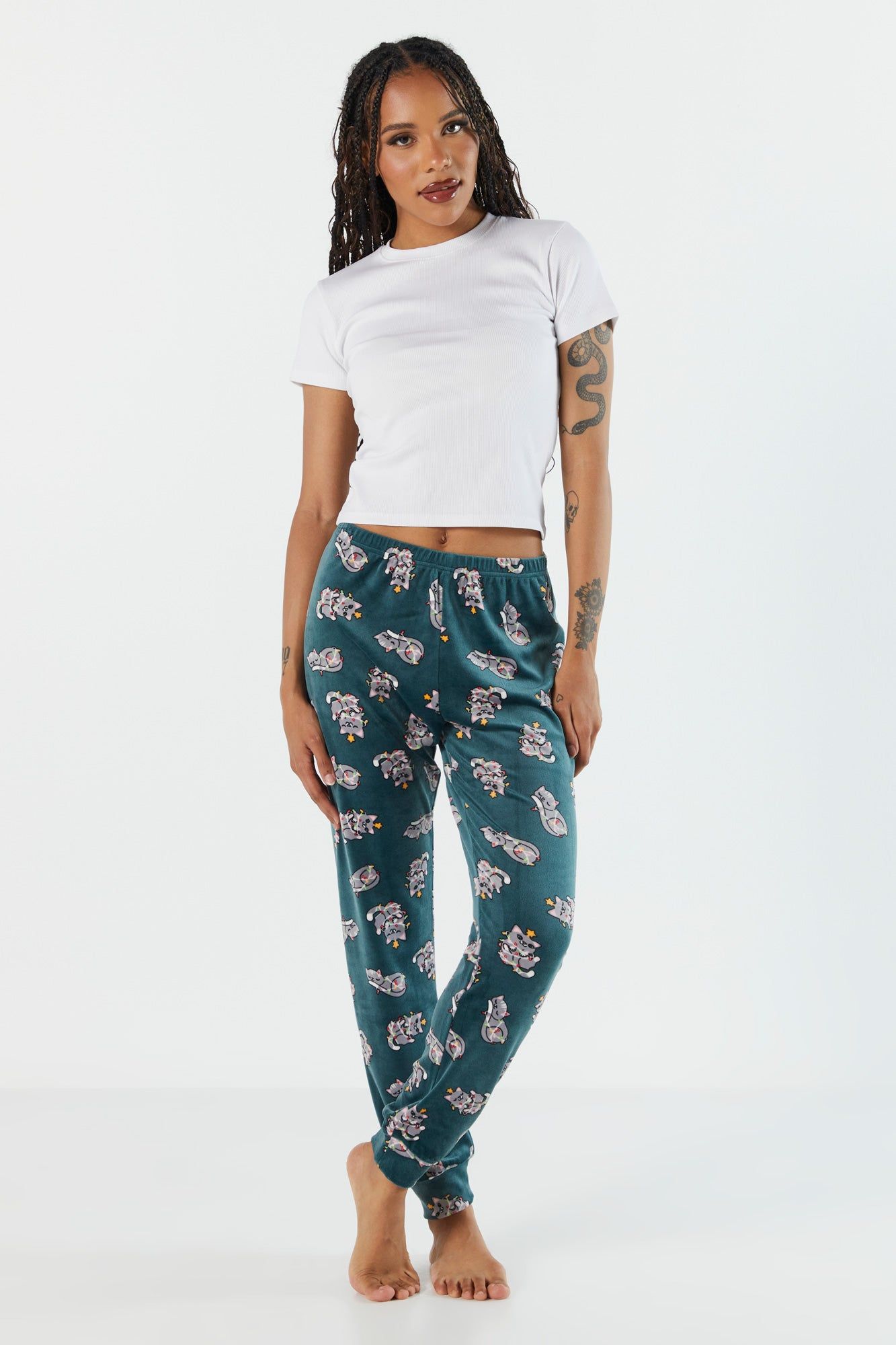 Xmas Kitten Print Velour Pajama Jogger sold by Urban Planet